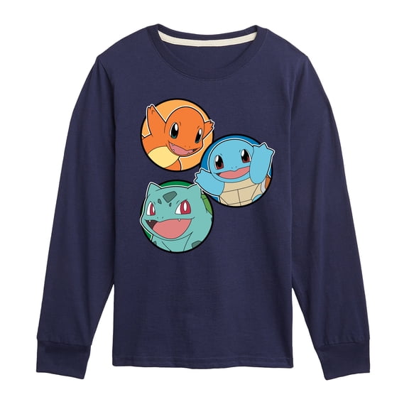 Pokémon - Squirtle, Bulbasaur, & Charmander Group - Youth Long Sleeve Graphic T-Shirt