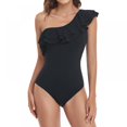 thumbnail image 3 of EIMELI Ruffled Trim Asymmetric Backless One-shoulder Neckline High Elasticity Tight Halter High Waist Solid Color Ladies One Piece Swimsuit, 3 of 6