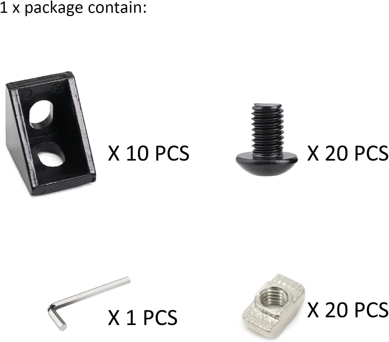 10 sets of 2020 aluminum profile corner bracket 20 series extruded hardware 90 degree right angle connector, with 5 screws and nuts, suitable for 20/20 80 20 2040 aluminum profile (black)