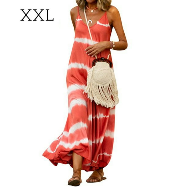 Vestido largo con cuello en V, ropa de verano, vestido suelto sin mangas a rayas, naranja, XXL Methold AP001806-10