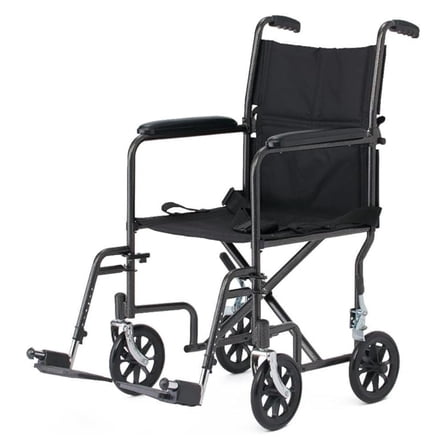 Black Hammertone Transport Chair, 19inch Seat, 300lbs Weight Capacity, Lightweight