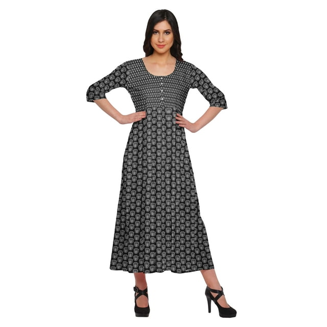 Moomaya Robes Imprimées à Manches 3/4 pour Femmes Vêtements Indiens Tunique Longue