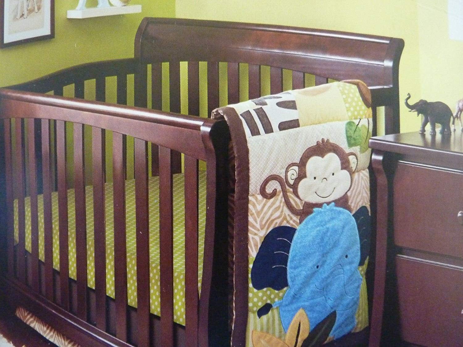Tiddliwinks Safari Friends 3pc Baby Crib Bedding Set Green Brown
