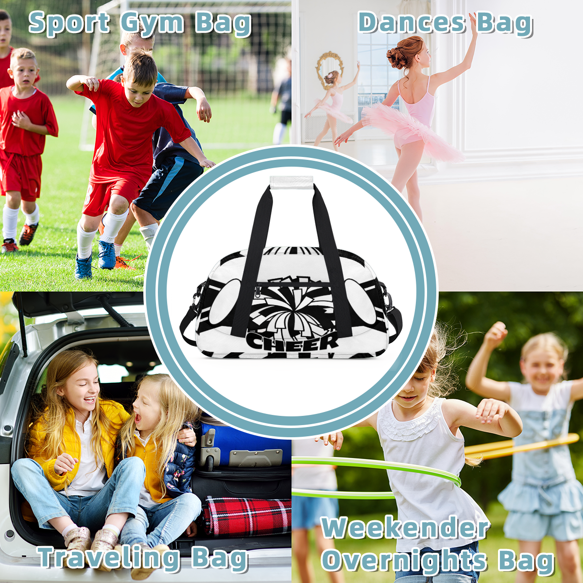 Herdesigns Sports Duffle Bags Travel Duffle Bag Gym Bag Cheerleading Weekender Travel Bag Waterproof Overnight Bag Carry On Travel Tote Bag Dance Bags