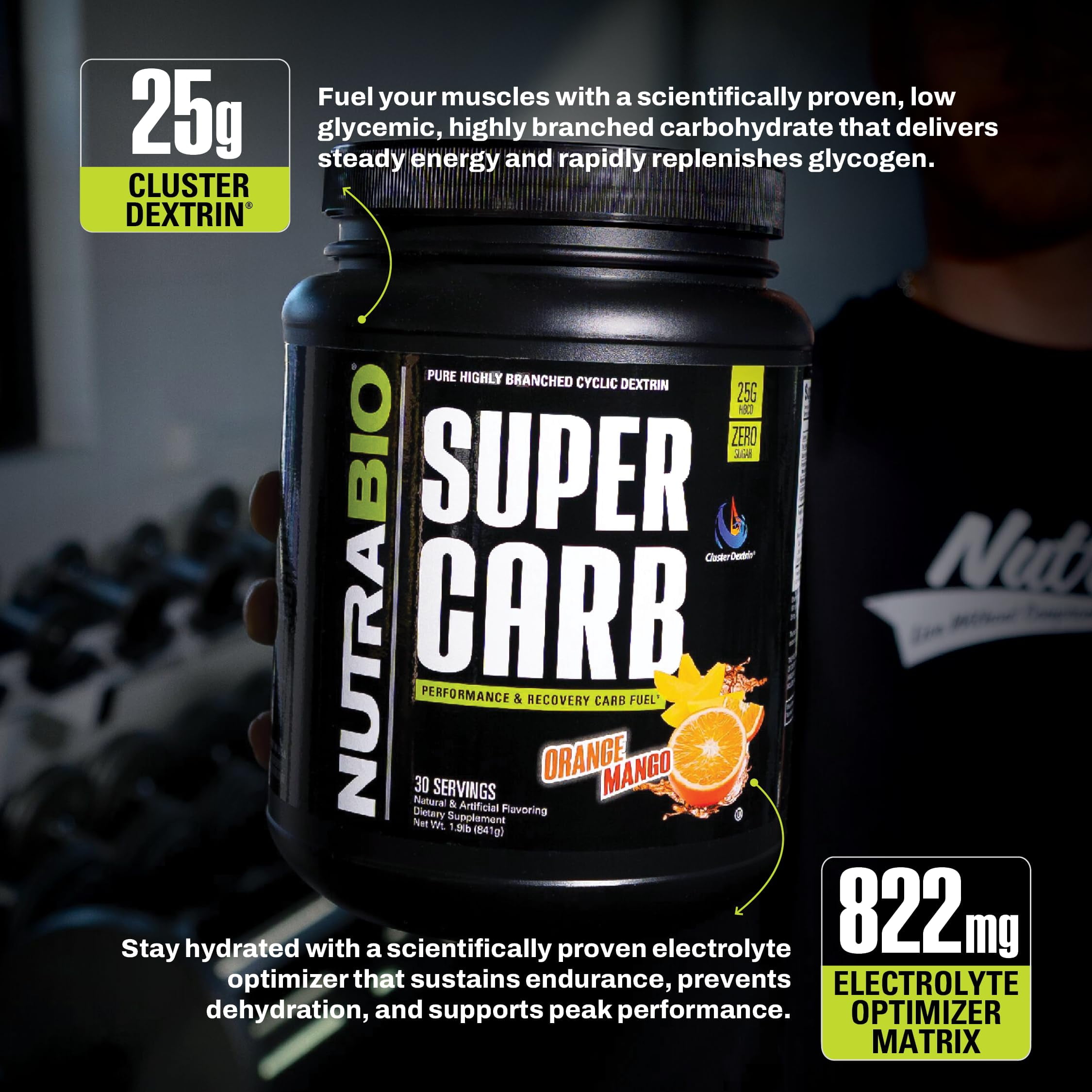 NutraBio Super Carb - Complex Carbohydrate Supplement Powder - Cluster Dextrin and Electrolytes for Performance Enhancement & Muscle Recovery - Orange Mango, 30 Servings