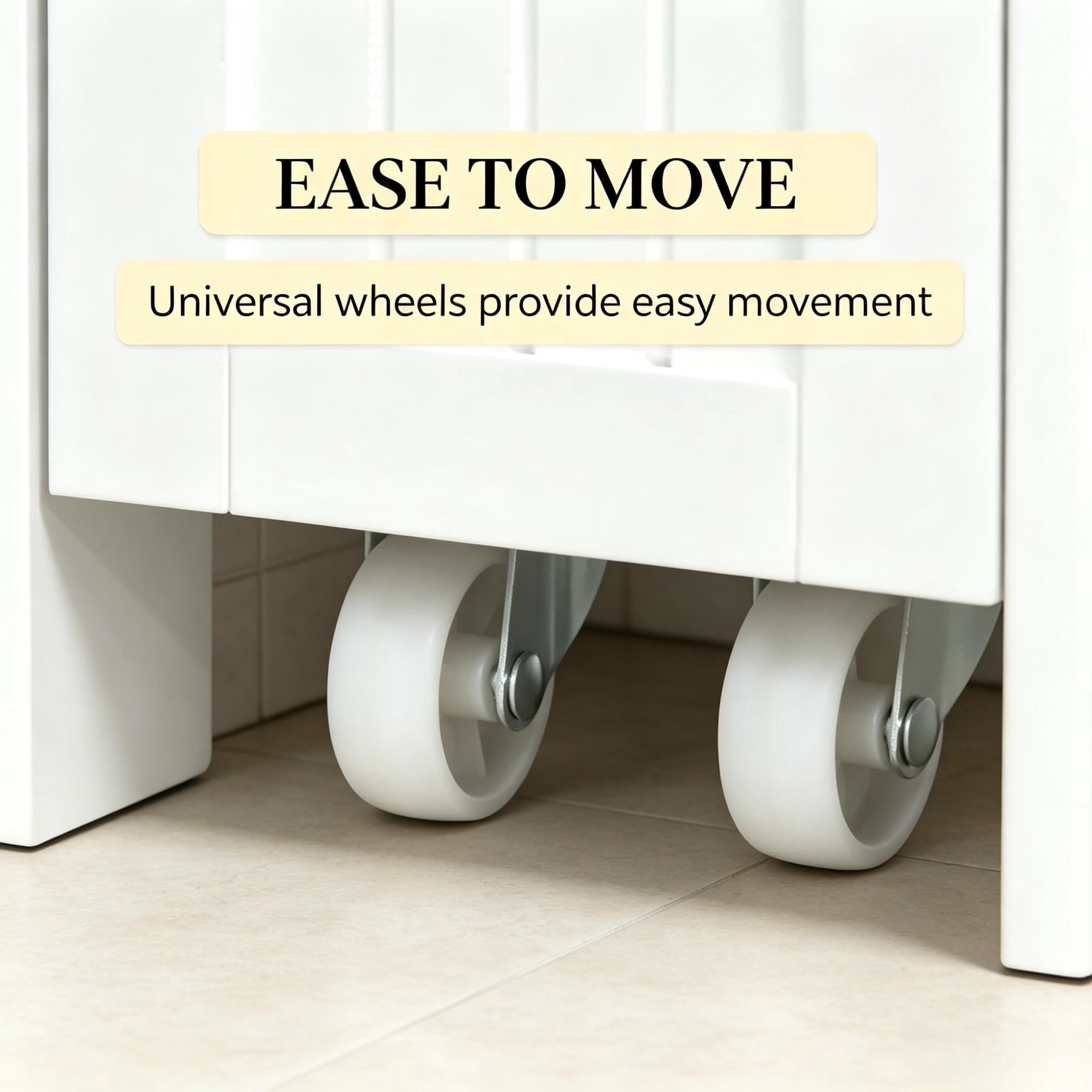 Bathroom Cabinet Freestanding Storage with Toilet Paper Holder 2 Drawers Side Towel Rack Wheels, White 7x20.5x24.75 Inches