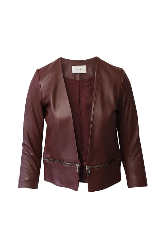 Pre-Owned Sandro Paris Zipper Trim Jacket in Burgundy Leather