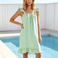 thumbnail image 2 of NominalSnug Womens Cotton Nightgown Square Neck Ruffle Strap Sleeveless Midi Sleep Dress With Pockets Loungewear, 2 of 5