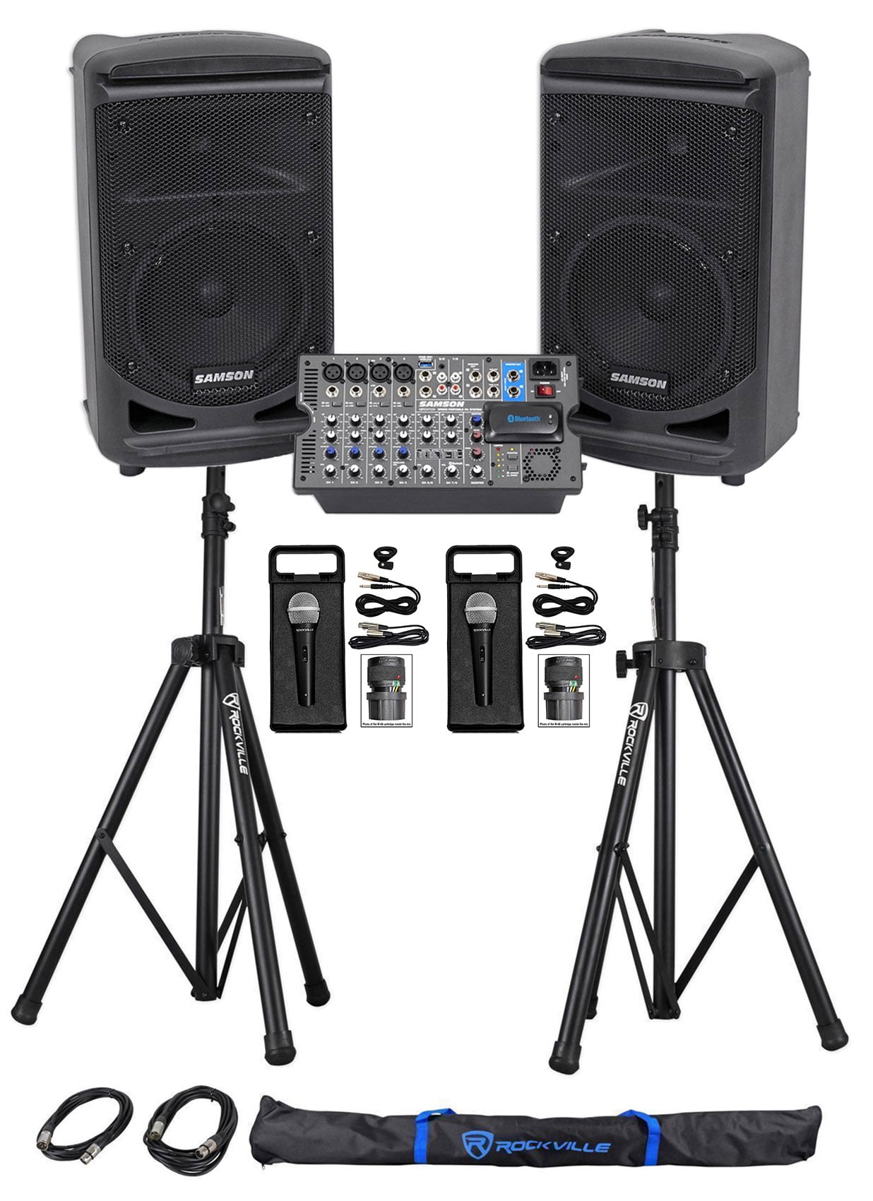 Samson Expedition 8" Bluetooth Church Speakers+Mixer+Mics 4 Church