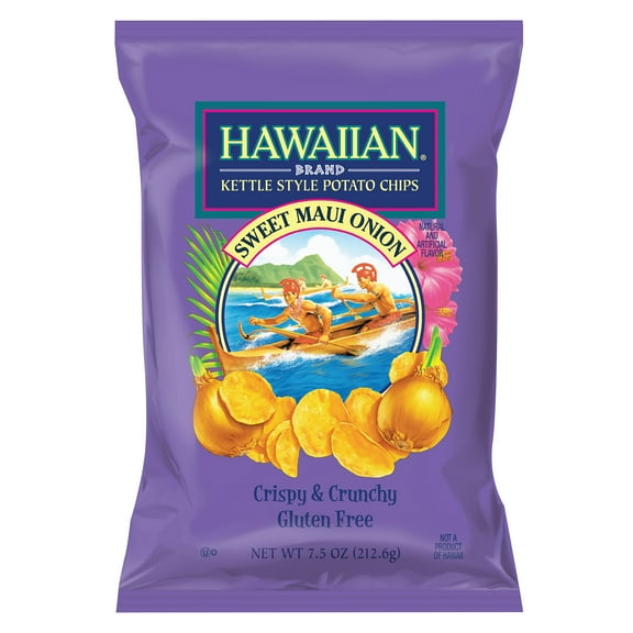 Hawaiian Brand Sweet Maui Onion Kettle Style Potato Chips, Gluten-Free, 7.5 oz Bag