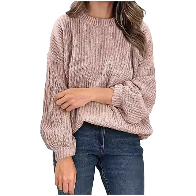 GigrtiJin Chandail d'Automne et d'Hiver pour Femmes Couleur Unie Col Rond Chaud Ample Manches Longues Décontracté Confortable