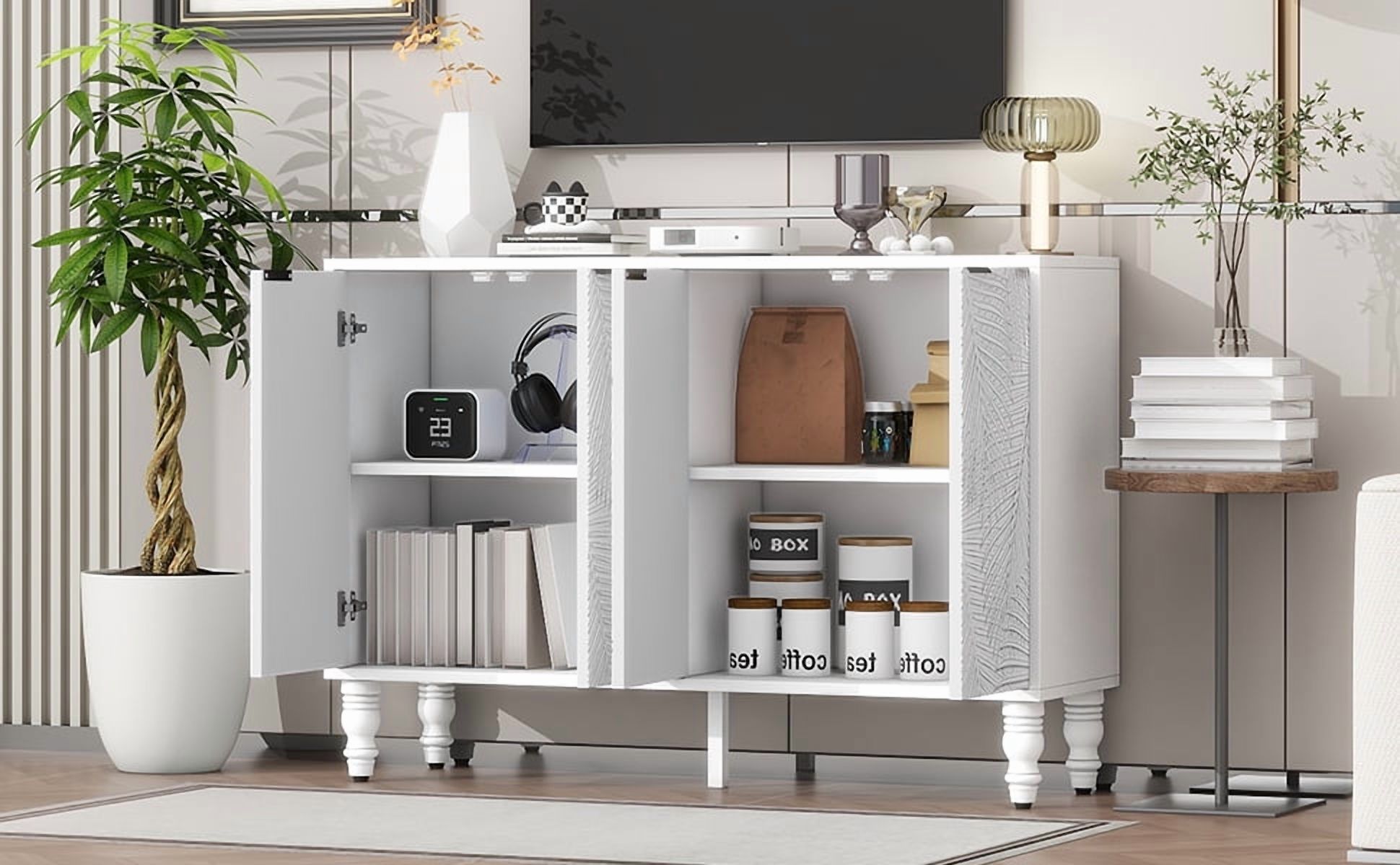 Euroco 47.2" Modern TV Stand with 2 Spacious Storage Cabinets – Entertainment Center Media Console, Solid Wood Legs, Adjustable Shelves & Anti-Tip Device for TVs up to 43"