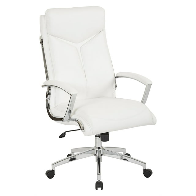 Executive Faux Leather High Back Chair in White with Padded Arms