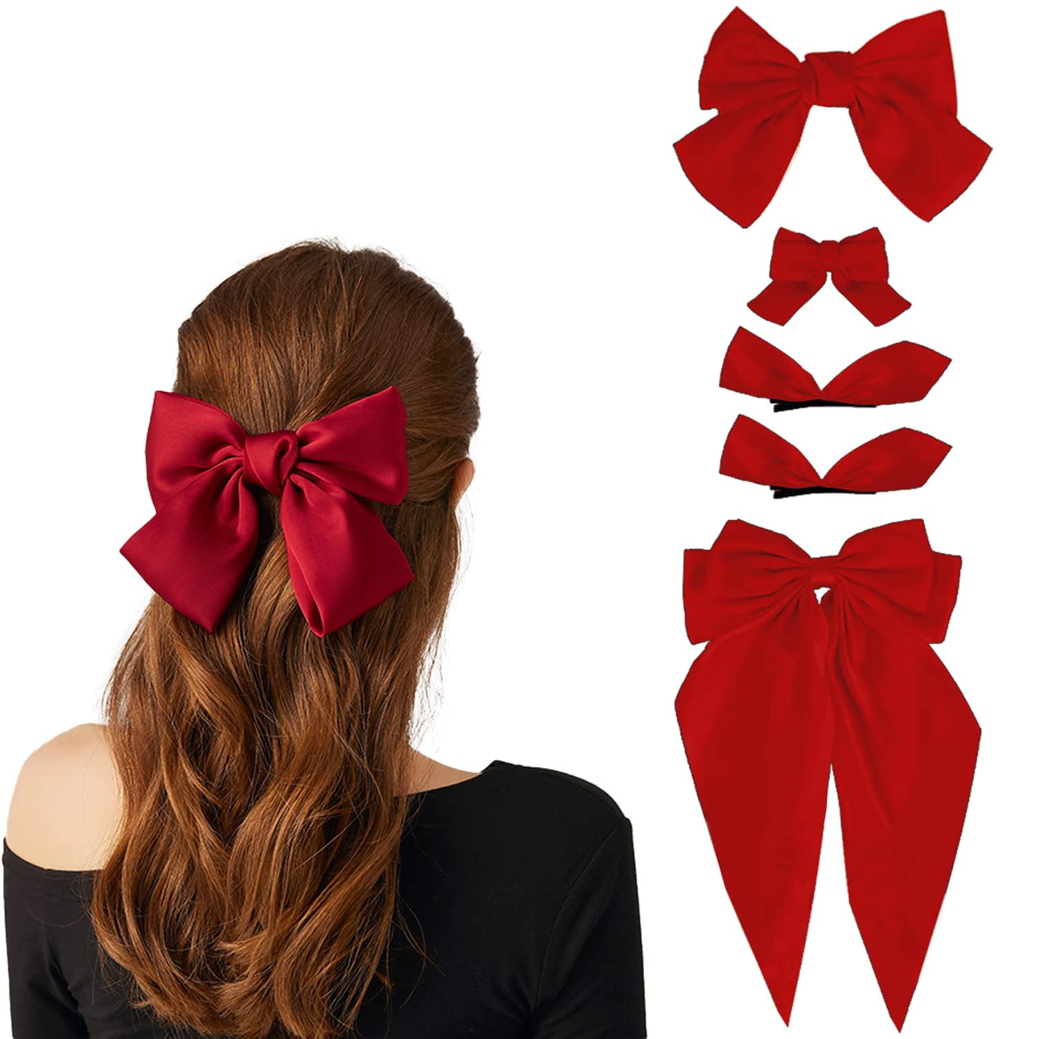  Bohend Big Hair Bows Red Hair Bow with Long Ribbon Rhinestone  Hair Clips Velvet Bow Party Hair Accessories for Women and Girls : Beauty &  Personal Care