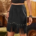 thumbnail image 5 of Fringe Skirt for Women Suede High Waisted Mini Tassel Skirt Western Cowgirl Skirts Country Concert Outfits, 5 of 9