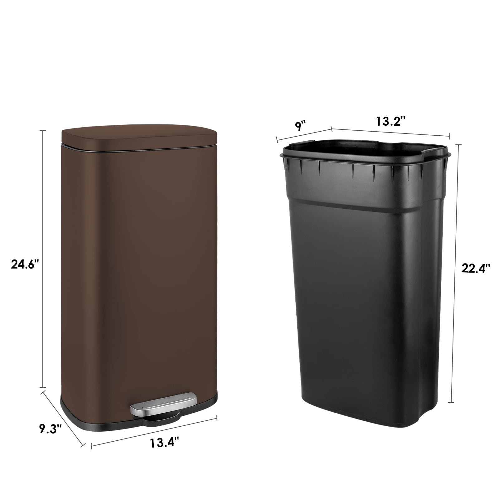 Pirecart 8 Gallon / 30L Kitchen Trash Can with Lid Stainless Steel Home Office Garbage Can, Brown