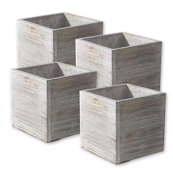 Ensemble de Bacs à Plantes en Bois, Délavé Rustique, Doublures en Plastique, Porte-Fleurs Carré de 5 Pouces, Décor en Bois de Grange Naturel, Style Campagnard, Décorations pour la Maison et les Mariages, Ornements de Jardin, (B