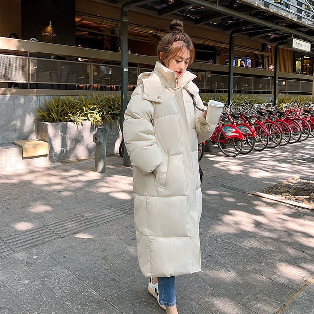 Chaqueta de algodón, chaqueta de invierno de estilo medio a largo por encima de la rodilla de algodón para mujer, versión coreana, chaqueta de algodón con capucha suelta y gruesa, ropa de abrigo
