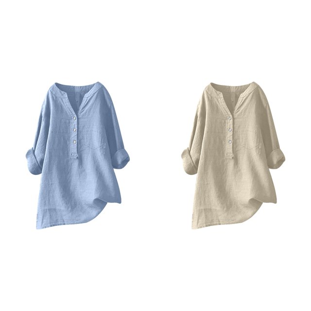 (2-Pack) Rinsvye Womens Solid Color Long Sleeve Mandarin Collar Blouse Women Clothing Timeless Design