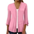 thumbnail image 3 of qolati Cardigan for Women 2023 Dressy Casual 3/4 Sleeve Ruffle Cardigans Lightweight Solid Color Open Front Button Tops Outwear Jackets, 3 of 4