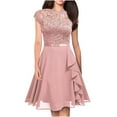 thumbnail image 2 of Robes Grande Taille pour Femmes Vintage à Fleurs en Dentelle Mousseline à Volants Manches Courtes Col Rond Longueur Genou Robe de Cocktail Robe Évasée Robes de Fête pour Femmes Élégantes et Chic en Liquidation, 2 of 8