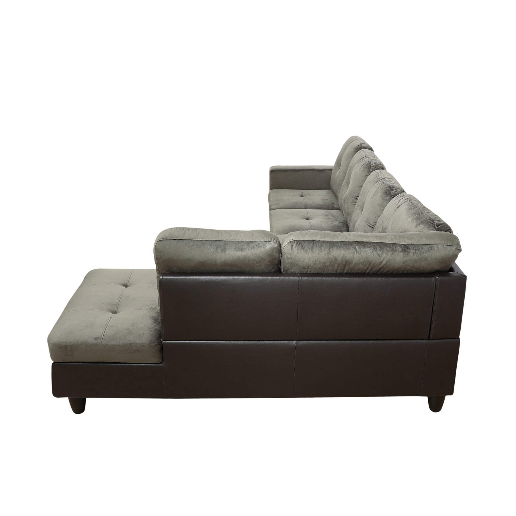 Hommoo Flannel & PVC L-Shaped Sectional Couch and Sofa Set, Modern Living Room Furniture Set, Right Side, Taupe