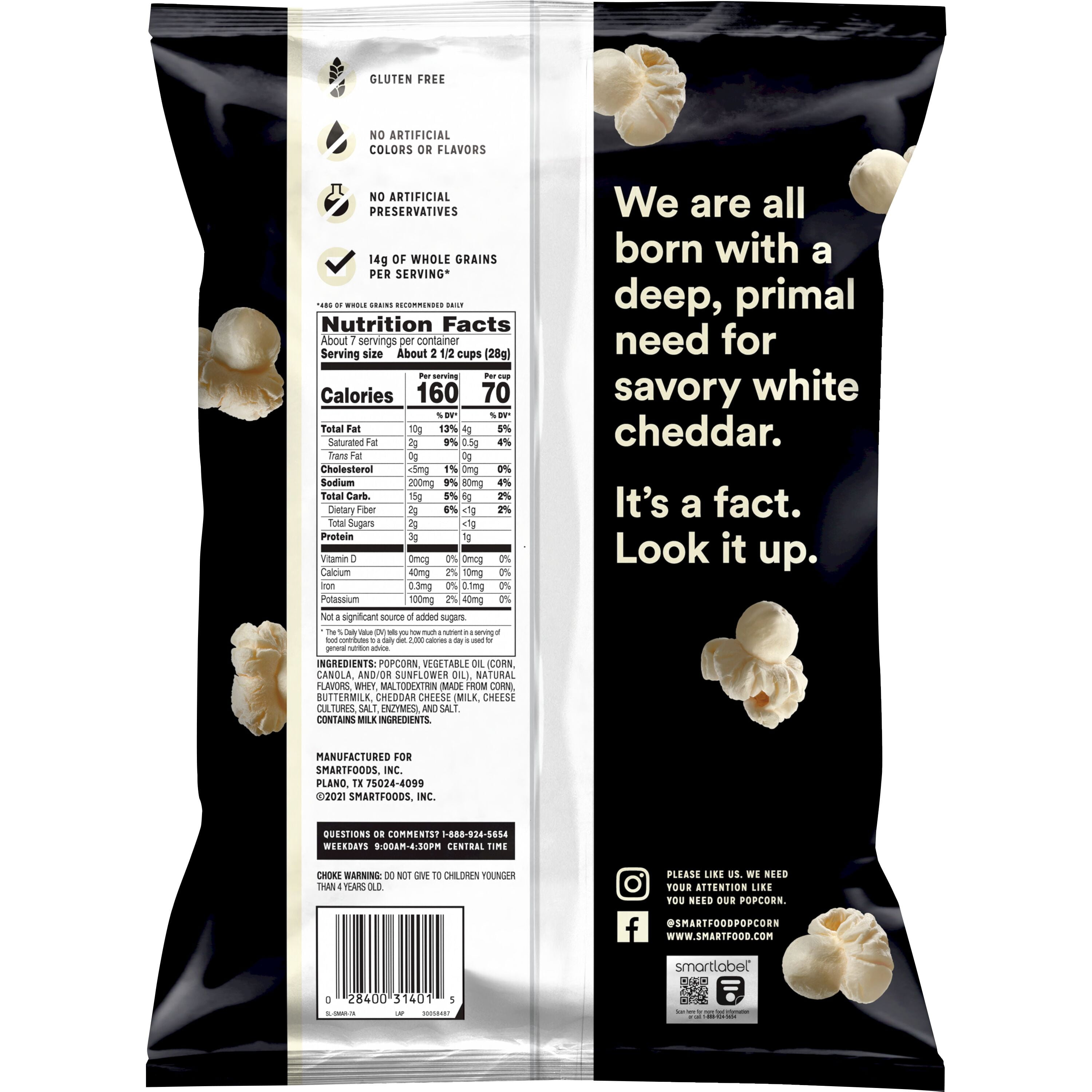 (5 pack) Smartfood Popcorn, White Cheddar, 6.75 oz Bag