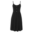 thumbnail image 5 of Summer Dress for Women V Neck Spaghetti Strap Buttons Sundress Sleeveless Casual A Line Flowy Swing Midi Dress, 5 of 6