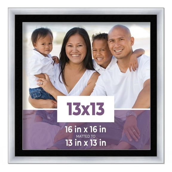 13x13 Frame Silver With Black Picture Mat For 13x13 Photo - Silver 16x16 Frame To Display Print or