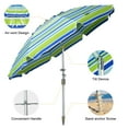 thumbnail image 3 of 7 ft Beach Umbrella for Sand with Tilt/Sand Anchor/Carry Bag/, Stripe Blue and Green,UV 50+ UPF 100+, 3 of 8