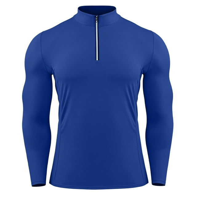 RXMEKW Fitness Base Layer Top for Men with Zipper Stand Collar Long Sleeve Polyester Shirt Solid Color