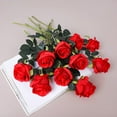 thumbnail image 2 of Zukuco 10PCS Artificial Roses Flower Silk Rose with Stem Realistic Artificial Long Stem Rose Valentine's Day Fake Roses Bouquet for Wedding Home Decoration (Red), 2 of 7