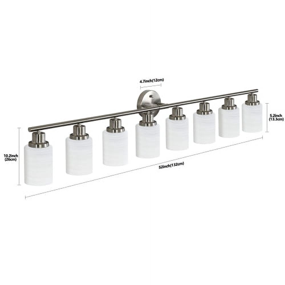 ACE-LIGHTS,Modern 8-Lights Vanity Bathroom Mirror Light with Frosted White Glass(Bulbs Not Included),Contemporary Wall Sconce for Bathroom,Dressing Room,Bedroom,Living Room(Brushed Nickel)