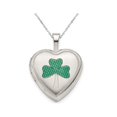 thumbnail image 1 of Green Enamel Clover Heart Locket in Sterling Silver 16mm, 1 of 2