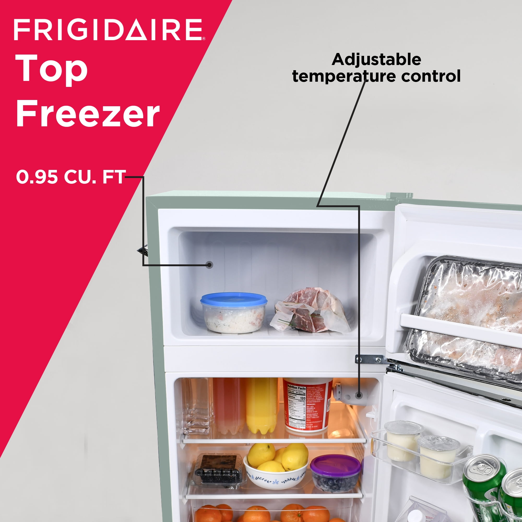 Frigidaire, 3.1 Cu. Ft. 2 Door Retro Compact Refrigerator , Built-In Side Bottle Opener, Mint