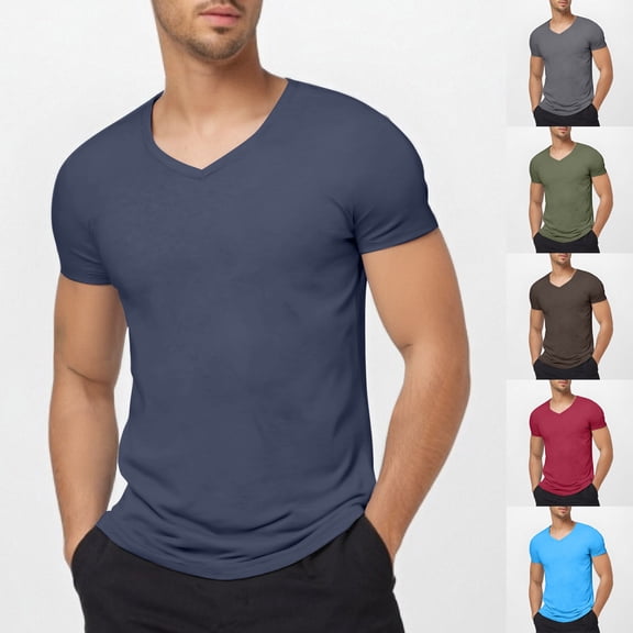 Letdown Men’s Short Sleeve V Neck T Shirt Solid Color Breathable Moisture Wicking Casual Summer Tee