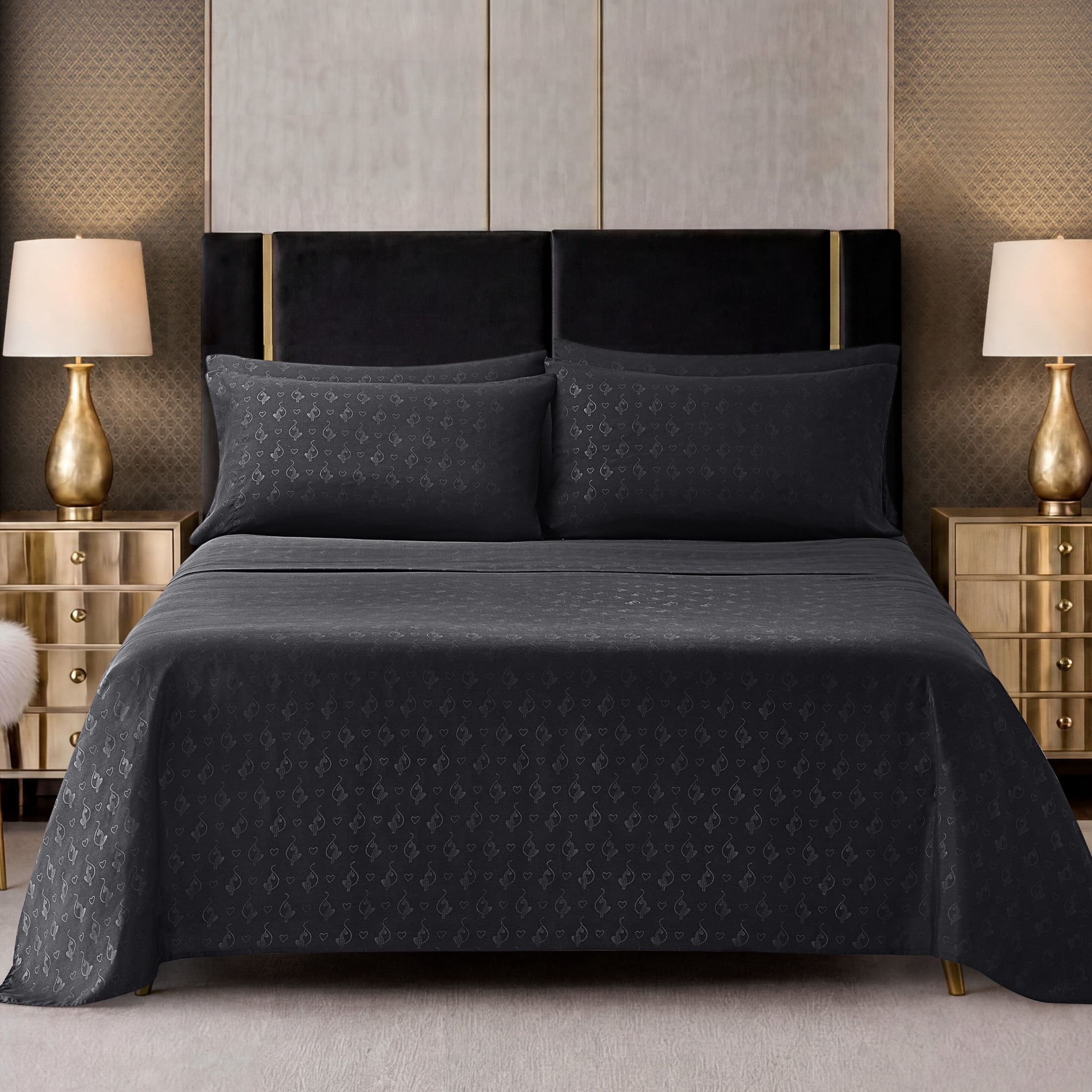 Baby Phat Embossed Microfiber Sheet Sets With Extra Pillowcases, 4-Piece Twin, Black