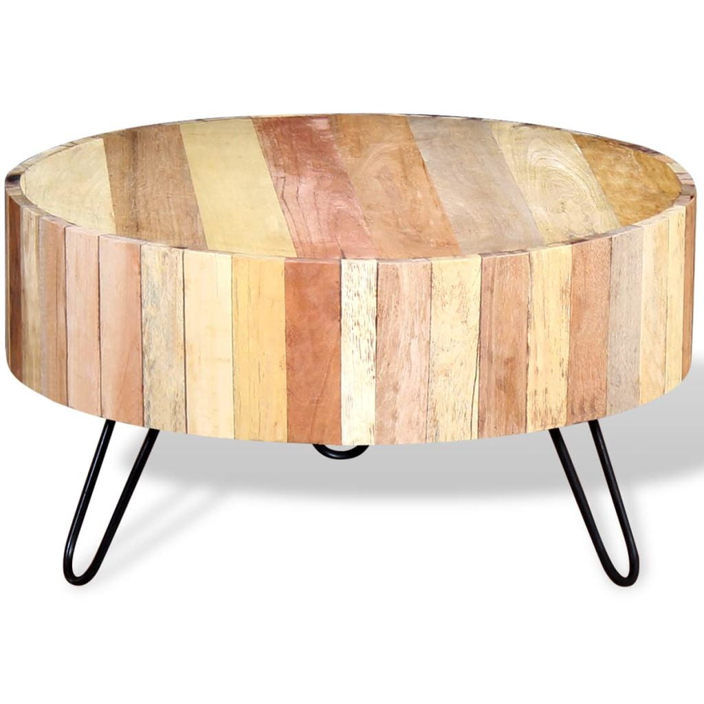 Kepooman 27.6" Retro Solid Reclaimed Wood Round End Side for Bedroom Living Room, Beige