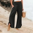 thumbnail image 5 of Flowy Beach Pant Lightweight Vacation Beachy Travel Pant Linen Palazzo Pants for Women Black Linen Pants Women Summer Resort Wear Plus Size Ruffle Hem Wide Leg Trousers Casual Gauze Crop Trousers, 5 of 5