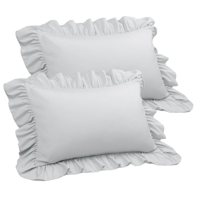 PiccoCasa Microfiber Ruffle Pillowcases 2 Pcs with Envelope Light Gray Standard