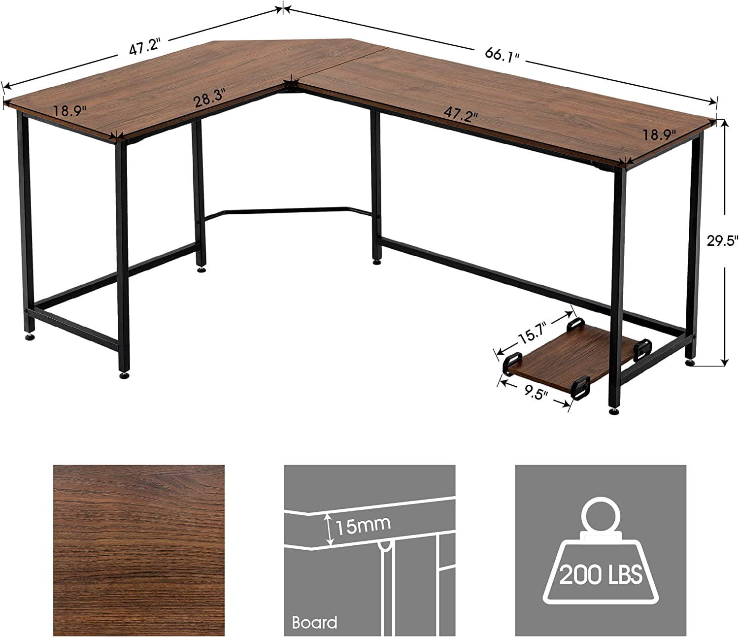 ivinta L Shaped Computer Desk, Modern Corner Desk for Small Space Living Room Bedroom 7121 (Brown)