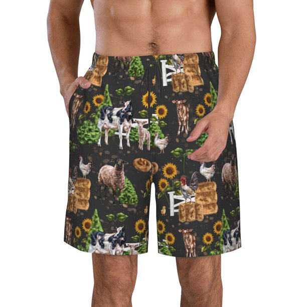 Fotbe Farm Animals 2 Trajes de Baño Estampados para Hombre, Shorts de Verano de Secado Rápido, Ropa de Playa, Bañadores-Large
