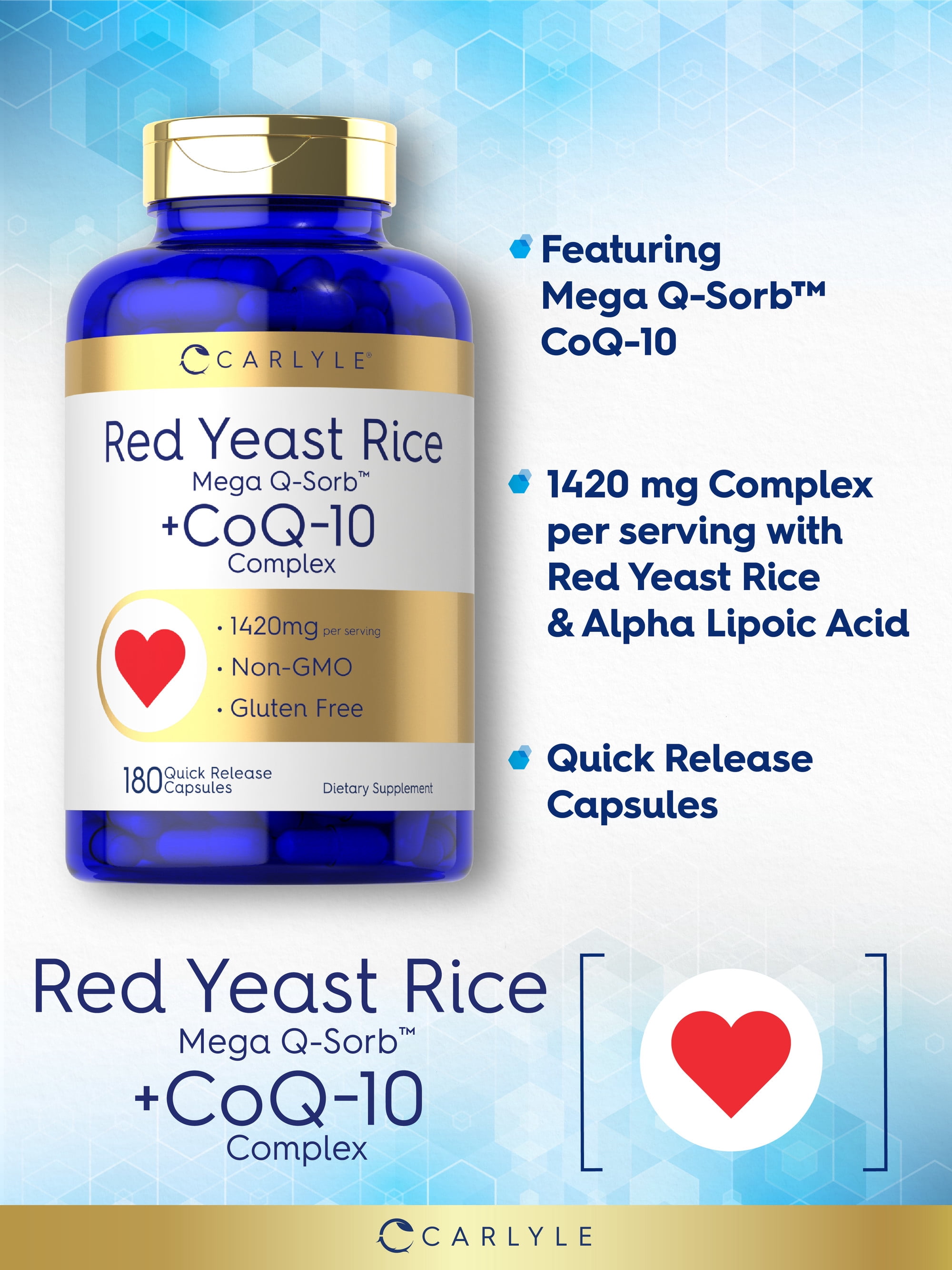 Red Yeast Rice with CoQ10 | 1420mg | 180 Capsules | by Carlyle