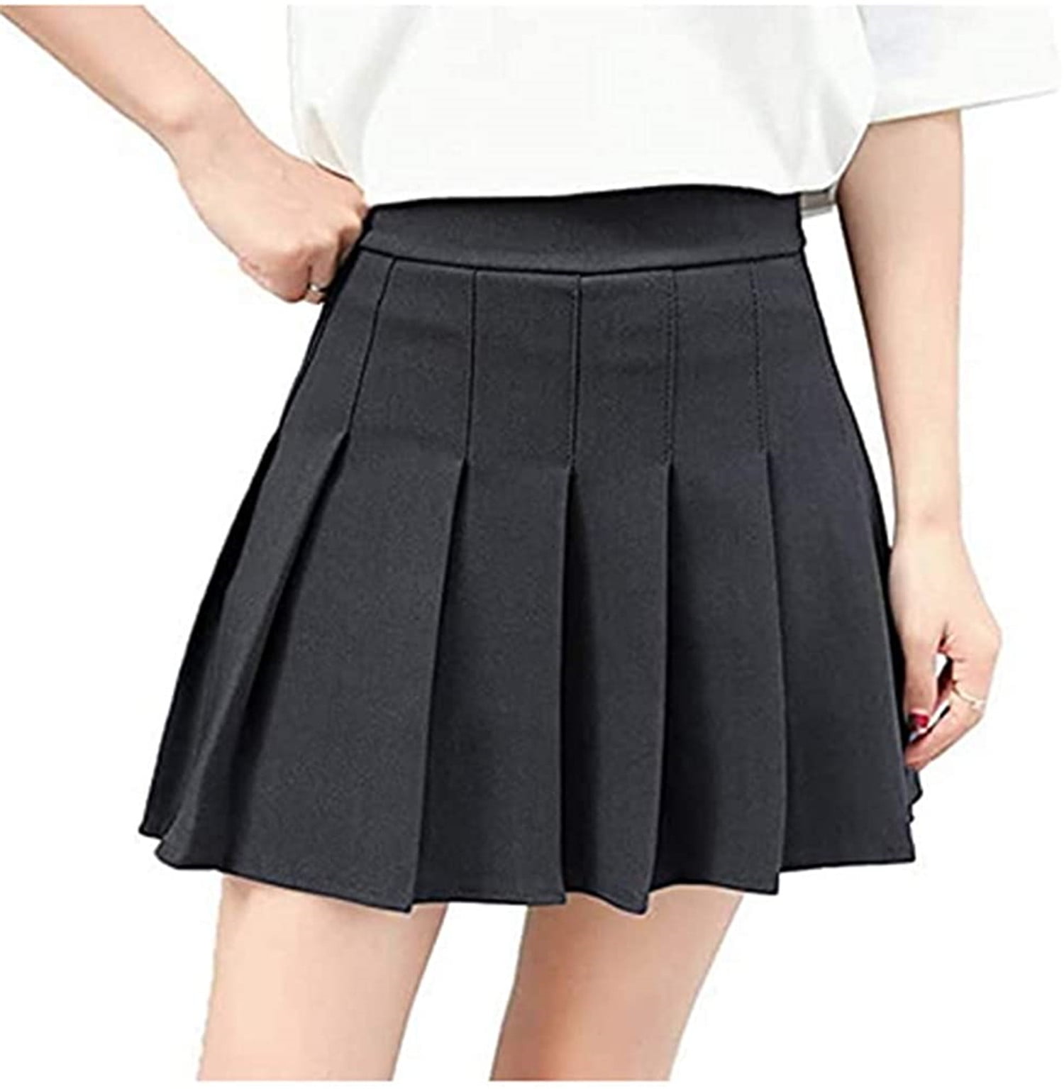 Girls Women High Waisted Plain Pleated Skirt with Underpants Skater Tennis School Uniforms A-line Mini Skirts