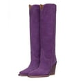thumbnail image 2 of YDN Women Western Cowboy Pointed Closed Toe Boots Chunky Block High Heels Pull On Wide Calf Knee High Boots Shoes Size 6 Purple, 2 of 5