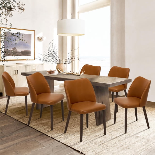 Sillas de comedor COLAMY, 6 unidades, modernas, de piel sintética, color marrón claro