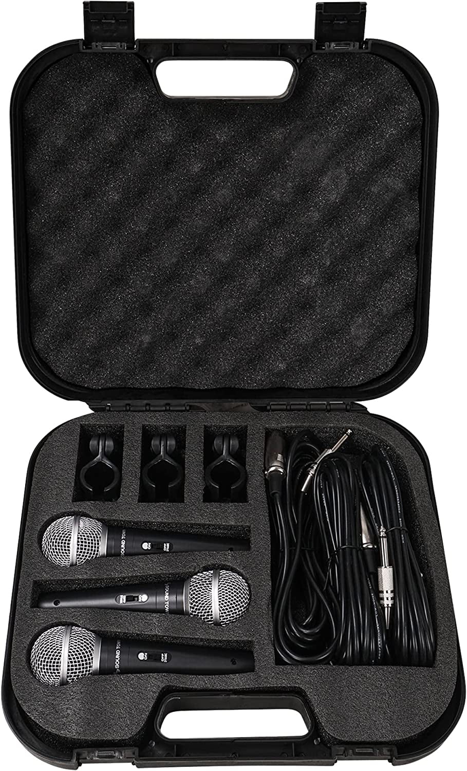 Sound Town 3-Piece Professional Handheld Dynamic Microphone Kit with Carry Case, Mic Clips, 26ft XLR to 1/4" Audio Cables (STMICKT3)