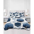 thumbnail image 3 of Navy Blue Marble Summer Quilt Set Twin XL Size,Soft Quilted Bedding Set with 2 Pillow Shams,Gold White Geometric Hexagon Modern Lightweight All Season Bedspread Coverlet for Bedroom 68"x98", 3 of 6