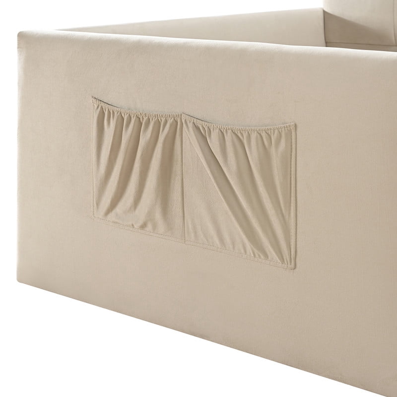 Twin Size Velvet Daybed with 2 Storage Pockets, Upholstered Guest Sofa Bed Frame with High & Padded Backrest