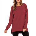 thumbnail image 1 of Sudadera de Mujer de Color Liso con Cuello Redondo, Larga y Abertura Frontal Corta y Trasera Larga Vino Tinto XL, 1 of 8